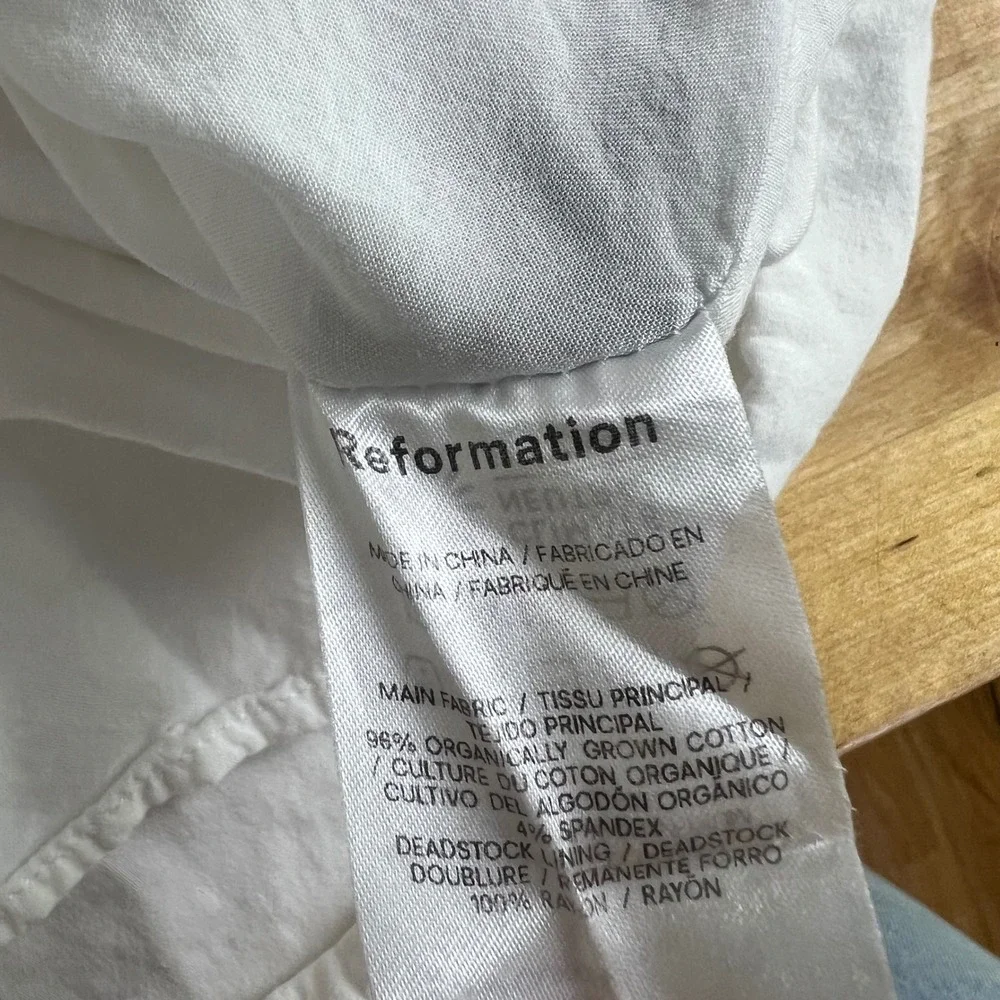 Reformation Dress Size 2 White Smocked Waist Organic Cotton Midi Milk Maid - Picture 7 of 11